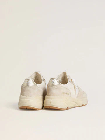 Running Sole pour femme en toile avec étoile beige et contrefort en cuir lamé platine