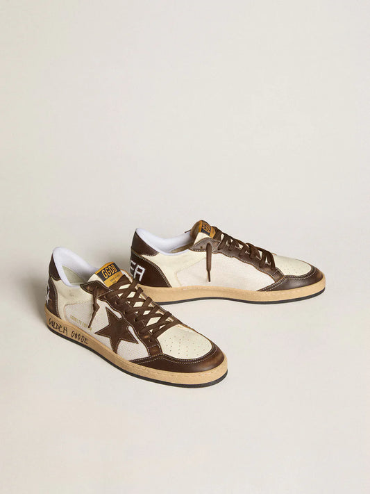 Ball Star en cuir nappa et en résille avec étoile en daim et empiècements en cuir marron