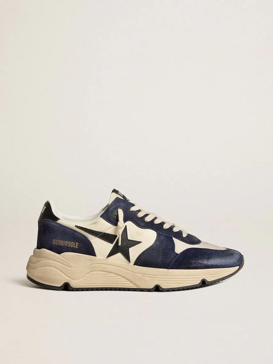 Running Sole pour homme en cuir nappa noir et beige avec étoile et contrefort noirs