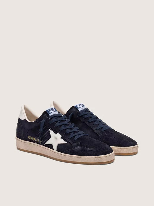 Ball Star homme en cuir velours bleu foncé avec étoile en cuir blanc