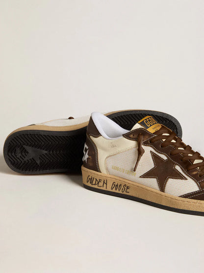 Ball Star en cuir nappa et en résille avec étoile en daim et empiècements en cuir marron