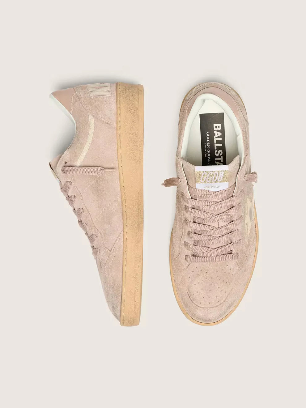 Ball Star pour femme en cuir velours rose poudré avec étoile lamée dorée